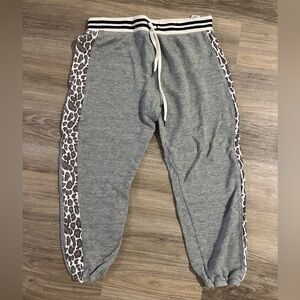 Splendid Gray Joggers with Leopard Side Stripes